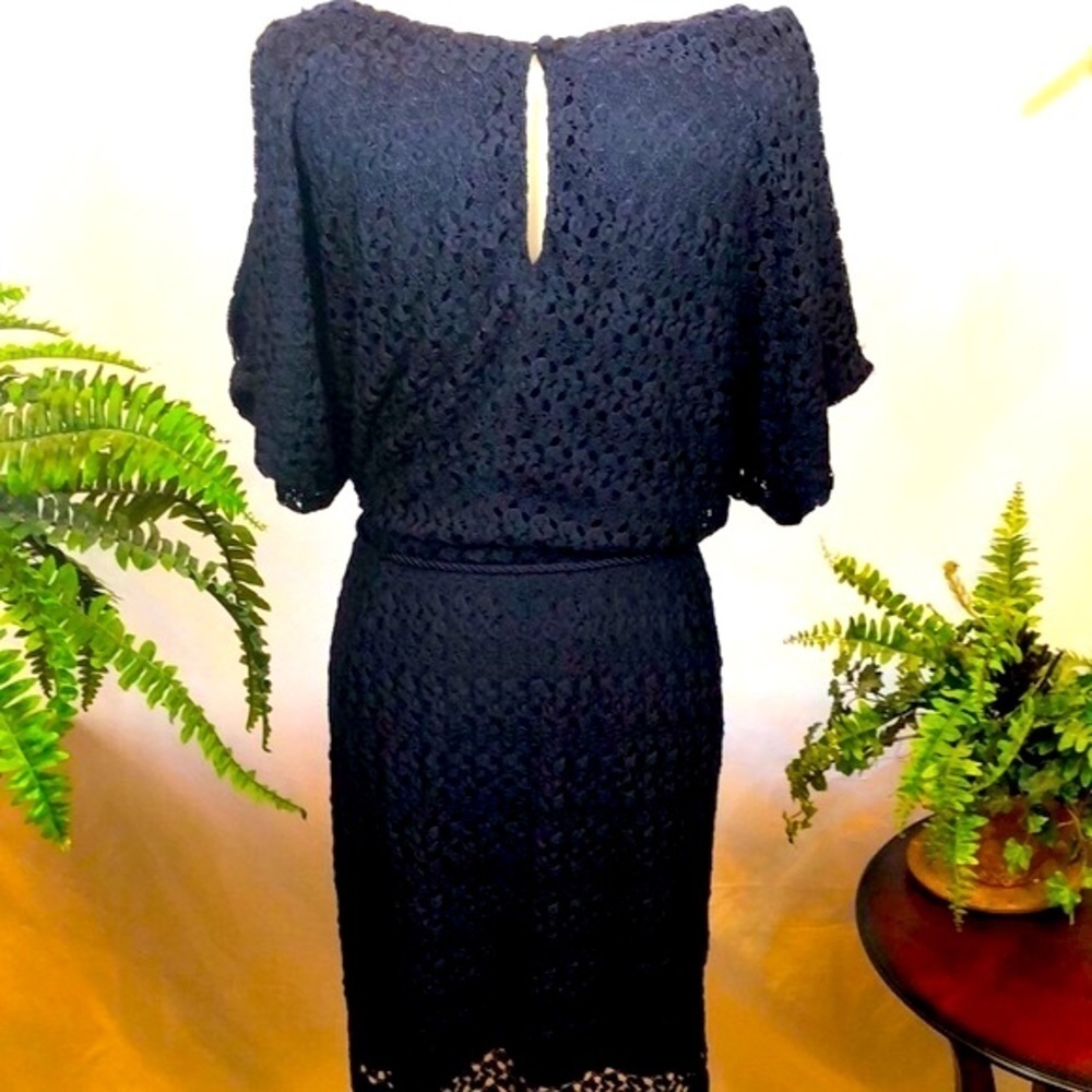 Jessica Howard Navy Blue Crochet Lace Dress Bateau Neckline Women’s Size 6 EUC - Picture 13 of 14